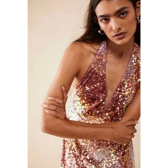Free‎ People Glitter & Gold Midi Dress - Picture 3 of 8
